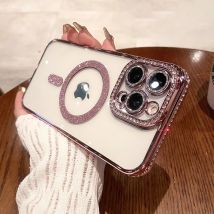 Luxus beschichtung Glitter Magnet für For Magsafe Fall für For iPhone 15 13 12 11 14 Pro Max Diamant Linsen schutz 15 14 plus Rückseite