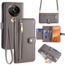 Kartenfächer-Crossbody-Handyhülle für Realme 12 11 Pro Plus 5G 11X C67 Realme Narzo 60X Reißverschluss-Geldbörsen-Klapphülle mit Umhängeband