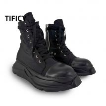 High Street Dark RO Vulkanisierte Schuhe Herren Schnürschuhe High Cut Dicke Sohlen Schwamm Schwarz Doppelschicht Segeltuchschuhe