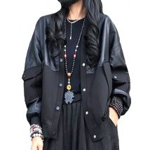 Amax luluE Frühling Frauen Mode Lose Vintage Faux Leder Baumwolle Jacken Damen Luxus Freizeit Pu Mäntel Weibliche Biker Kleidung