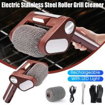 Wiederaufladbares elektrisches Rollen-Grill-Reinigungsbürsten-Set aus Edelstahl mit LED-Licht, austauschbare Bürstenköpfe, Grill-Reinigungswerkzeuge