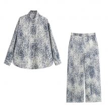 2024 rarf Herbst neue europäische und amerikanische Art Tier muster Schlangen muster Revers Shirt lässig gerade Bein Hosen Set