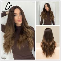 Charm source lange natürliche gewellte vordere Spitze Perücken braune Ombre synthetische Perücken für weiße schwarze Frauen tägliche Party Hochzeit Haar leimlos