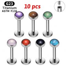 10 Stück G23 Titan kreisförmige Ohr-Lippen-Ohrstecker mit Naturstein-Oberteil, Labret, Zunge, Nase, Ohrstecker, Körperpiercing-Schmuck