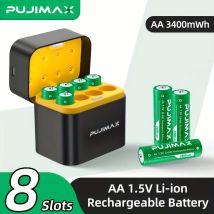 PUJIMAX Li-Ion AA Batterie ricaricabili 1.5V AA 3400mWh Batteria agli ioni di litio + Caricabatterie Orologio Radio Videogioco Batteria digitale