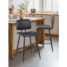 Bar Stools Set of 4, Modern Faux Leather Bar Stool for Kitchen Island, Breakfast Bar Stools with Back and Metal Leg,Black