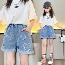 2024 heißer Sommer Kinder Mädchen Shorts Mode Schönheit Nette 9 11 13 14 Jahre Kinder Perle Herz Jeans Shorts Teen Denim quaste Shorts