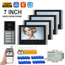Videocitofono domestico da 2/3/4 unità per appartamenti Citofono residenziale Campanello Videocitofono Wifi Sistema di sblocco con scheda RFID