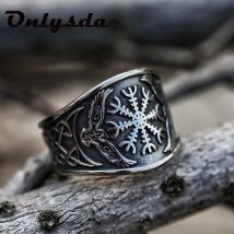 Bussola Nordic vichingo odin simbolo Raven Rune Vegvisir Anello in acciaio inossidabile 316L con Valknut Regalo fidanzato per uomo V191