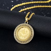 Ostenarabische vergoldete Anhänger-Halskette für Frauen, 60 cm, gedrehte Kette, Halskette, osmanisches Totem-Design, Brautschmuck, Münzanhänger