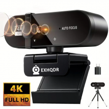 EXHQDR True 4K / 1080P Webcam mit schnellem Autofokus, hochauflösendem Video, Geschenkbox, kostenlosem Typ-C-Adapter und Stativ für Streaming