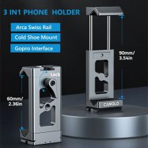3-in-1-Telefonhalter aus Aluminium mit Stativhalterung und Arca Swiss + CoolShoe + Gopro-Halterung für iPhone 16/15/14/13/12/Samsung
