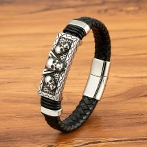 XQNI 3-Designs Skelett-Armbänder, Punk-Rock-Schädel, magnetische Schnalle, Edelstahl-Seil, Weben, Schmuck, Geschenke für Männer, Alltagskleidung