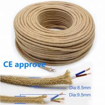 Cavo elettrico intrecciato in tessuto con corda di canapa vintage a 2 nuclei e 3 nuclei. Cavo per lampada a sospensione retrò