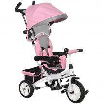 HOMCOM Triciclo para Bebés 6 en 1 con Toldo Plegable Cinturón de Seguridad Rosa