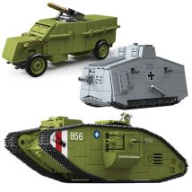 WW1 Military Army Soldiers World War I Heavy Tank Mk.V A7V Heavy Tank Model Assemble Building Blocks Bricks Children's DIY Toys