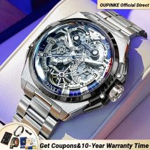 OUPINKE Herrenuhren Skelett Chronograph Italienischer Designer Zusammenarbeit Top Herrenarmbanduhren Automatisch Mechanisch 2024 NEU