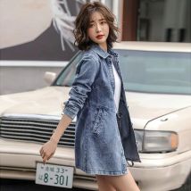 Jeansjacke für Damen, blau bestickt, langer Trenchcoat, Cowboy-Mantel, niedriger Preis, 2025, Neuheiten, jugendliche Kleidung, Halbsaison