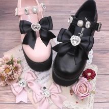 zawieszki do butów różowa czarna kokardka designerskie klipsy do butów damskich buty lolita akcesoria damskie serce buty na obcasie dekoracje
