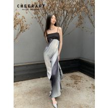 Cheer art Tinte drucken lange Slip Kleider für Frauen 2023 Sommer rücken freie Patchwork Designer Mode eine Linie Maxi kleid Kleidung