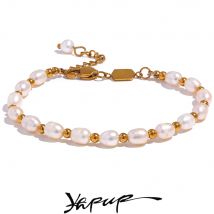 Yhpup Natürliche Süßwasser Perlen Mode Handgemachte Armband Armreif Frauen Wasserdichte PVD Charms Edelstahl Perlen Schmuck Geschenk