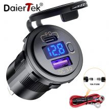 DaierTek 12V 48W USB-Ladegerät-Steckdose, wasserdichte Ladegerät-Buchse, PD Typ C und QC3.0 USB-Anschluss, USB-Buchse für Auto, Boot, Marine, LKW