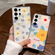 Stoßfest Telefon Fall Für Samsung S25 Ultra Funda Galaxy S24 Plus S23 S22 S21 S20 FE Transparente Blume Weiche Silikon Abdeckung coque