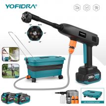 YOFIDRA 6w1 Elektryczny pistolet do mycia ciśnieniowego z funkcją spryskiwacza, narzędzie do mycia samochodu i ogrodu z składanym wiadrem na wodę 22L, kompatybilny z akumulatorami Makita
