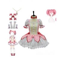 Women High Quality Anime Kaname Madoka Cosplay Costume Dress Crinoline Wig Necklace Full Set Combat Suit Halloween Party Outifts