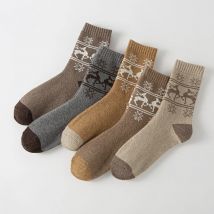 5 Paar dicke warme Wintersocken, Unisex, mittlere Wade, Retro, Weihnachten, ethnisch, gestrickt, Hirsch, Schaf, Thermo-Wollsocken, neuer Stil