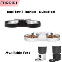 Furpipi Automatischer Katzenfutterspender, Doppelnäpfe, Edelstahl, für Multi-Haustiere, Familie, Hunde, Katzen, Zubehör