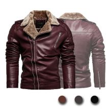 Herbst und Winter Kunstleder Fell Integrierte Herrenjacke Mode Lässig Revers Lammfleece Motorrad Verdickter Reißverschluss Zu