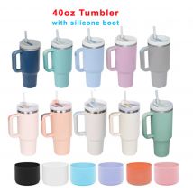 40 Unzen Becher mit Griff Stroh und Silikon ausleger Edelstahl Vakuum Thermoskanne Tasse große Kapazität Reise Auto Kaffeetasse Logo