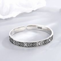 Sole Memory Vintage Thai Silber Mond Stern 925 Sterling Silber Größenverstellbare Öffnung Armband Für Frauen Luxus Schmuck Geschenk BR340