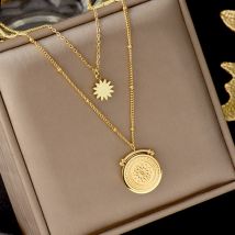 316L Edelstahl Neue Mode Gehobenen Schmuck 2 Schicht Sonnenblumen Perlen Charme Kette Choker Halsketten Anhänger Für Frauen