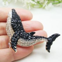 Mode Vintage Stil Delphin Schmuck Brosche Frau Schwarz Delphin Wal Anhänger Brosche Pin Kristall Strass Party Hochzeit Geschenk