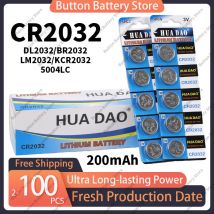 Batteria al litio CR2032 3V 200mAh ad alta capacità, 2-100 pezzi, per orologio, giocattolo, calcolatrice, chiave per auto, telecomando, DL2032,5004LC, lunga durata