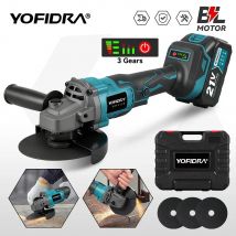YOFIDRA-amoladora angular eléctrica sin escobillas, 125mm, 3 velocidades, M14, herramienta de corte y pulido de madera para Pin de batería Makita de 21V