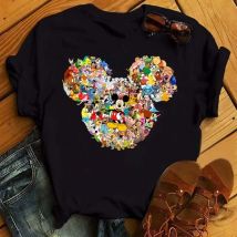 Disney Spaß süße lose Damen T-Shirt Mickey Mouse Kopf bedrucktes T-Shirt Kawaii Mädchen Mode Muster Kurzarm Top T-Shirt
