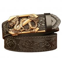 SupSindy Men Genuine Leather Belt Luxury Gold Dragon Metal Automatic Buckle Cowhide Belts for Men Jeans Waistband Male Strap