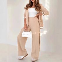 Lässiges 2-teiliges Set für Damen, 2025, Herbst-Winter-Mode, Langarmmäntel und weites Bein, neu in passenden Hosen-Sets, Outfits