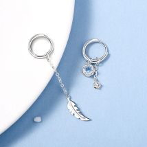 VENTFILLE Asymmetrische Feder-Ohrringe aus 925er-Sterlingsilber, weißer Mondstein-Anhänger, Ohrringe, Damen-Geschenke, handgefertigter Schmuck