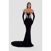 2024 Neuankömmling Frauen Langarm mit Handschuhen von der Schulter boden langes Kleid elegante Abend party Ballkleid Vestido