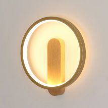 Lampada da parete circolare da 13 W, lampada da parete dai colori caldi da 3000 K, semplice lampada da parete in legno per soggiorno, camera da letto, corridoio e studio