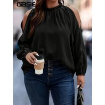 Gibsie Plus Size schwarz Langarm Schlitz Bluse Frauen Mode Herbst neue Stand Kragen lose lässig ol weibliche Blusen Tops