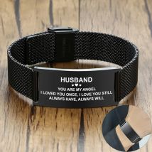 Stilvolle Männer Edelstahl Stretch Mesh ID Armbänder Benutzerdefinierte Schmuck Personalisieren Gravieren Edelstahl Handgelenk Geschenke Freies Schiff