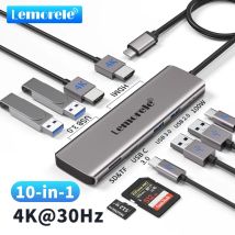 Lemorele 10-in-1 USB C HUB To HDMI 4K@30Hz Dual Display USB 3.0 Adapter With SD TF PD 100W Docking Station For Window Mac Hub