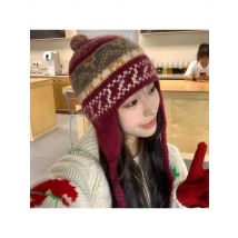 Japanese Retro Jacquard Niche Wool Blended Pullover Flying Hat Unisex Winter Warm Ear Protector Knitted Lace Bomber Hats Gorras