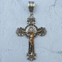 Kaufen Sie 3 und erhalten Sie 1 gratis 16 g Glaube und Schutz: Edelstahl-Kruzifix und St. Benedikt-Medaille, Herren-Anhänger-SheCrown