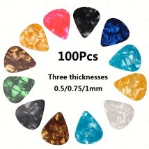 Miwayer kostka do gitary 100 szt. mieszane kolorowe kostki do gitary różne perły różnorodność próbnik pakiet celuloid 0,46 mm 0,71 mm 0,96 mm